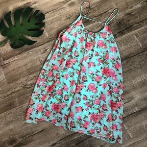 FTC Aqua Green & Pink Floral Float Dress & bandeau